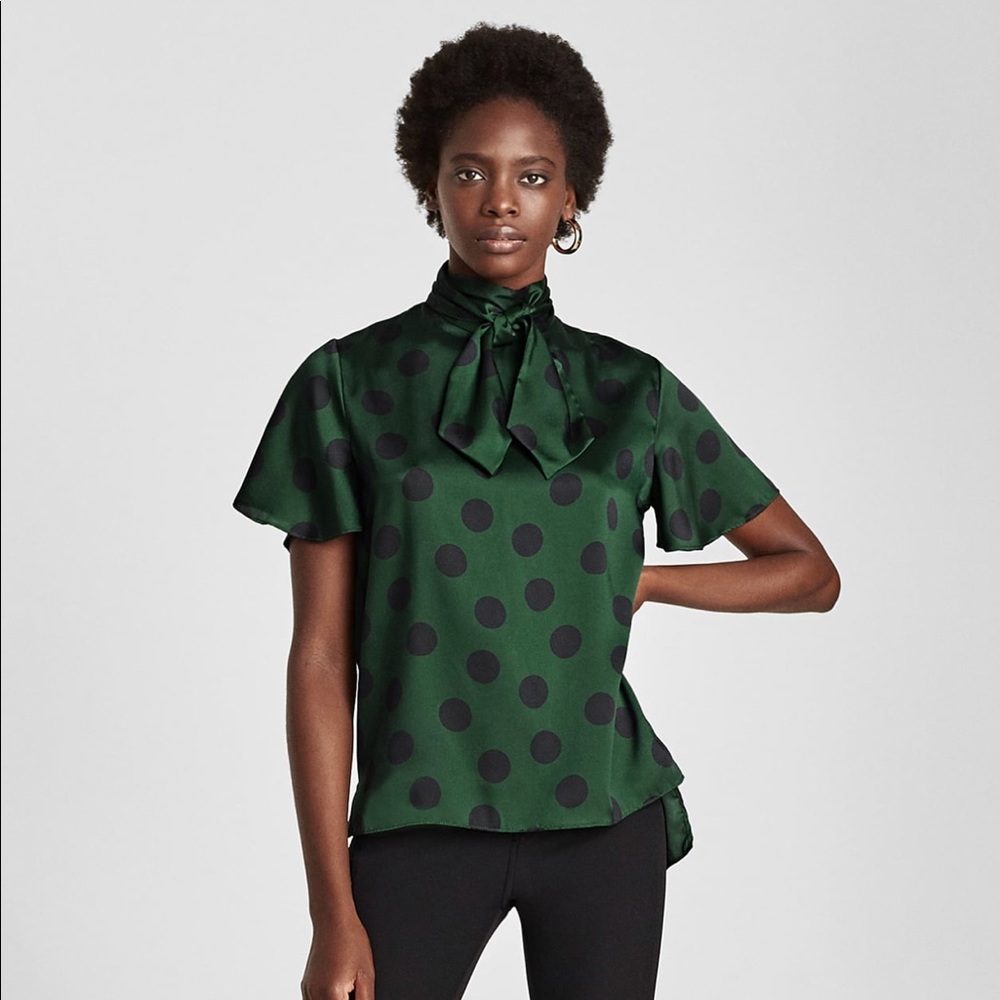 ZARA Cute Printed High collar blouse Green